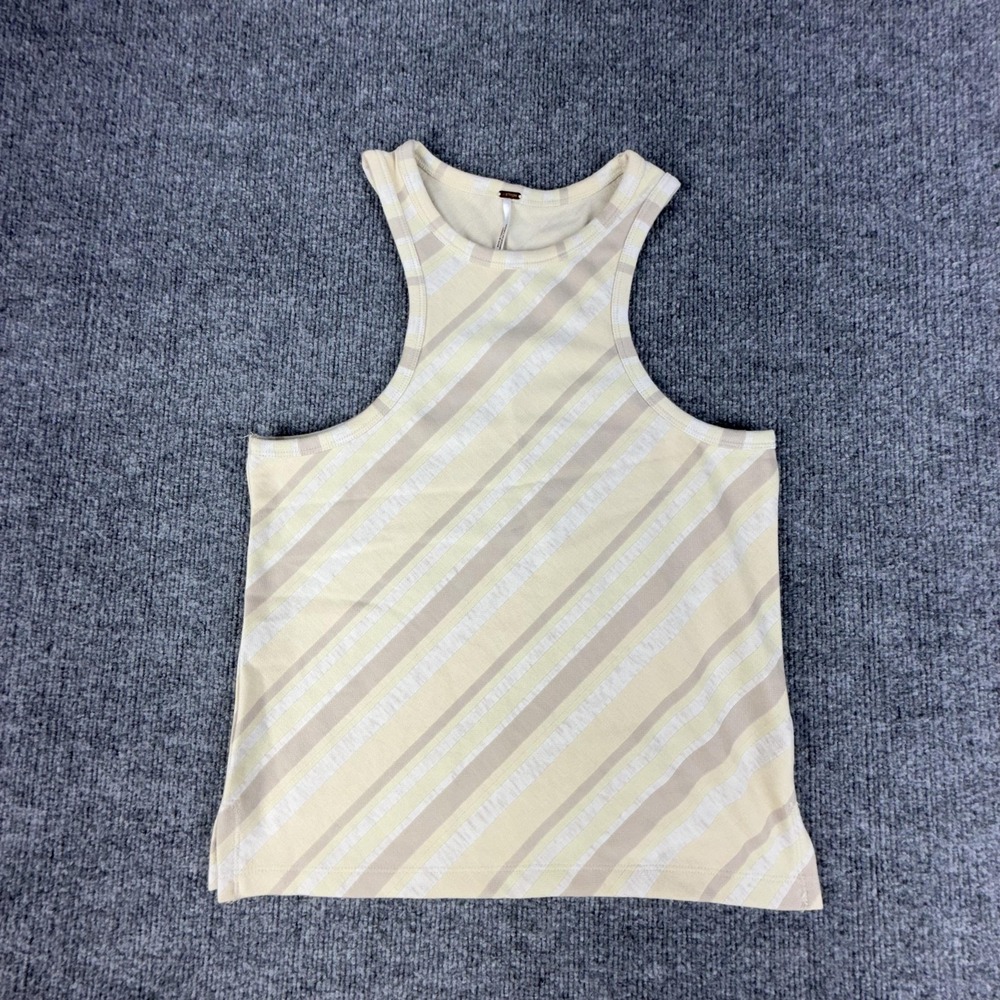 Free‎ People Tank Top Womens Small Beige Striped Crew Neck Sleeveless Knit